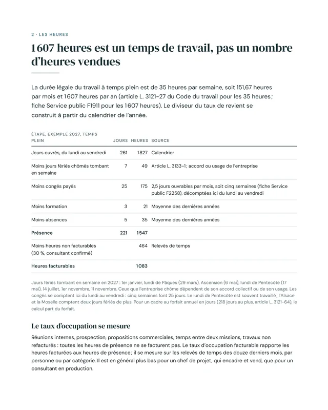 Une page du calculateur du taux horaire