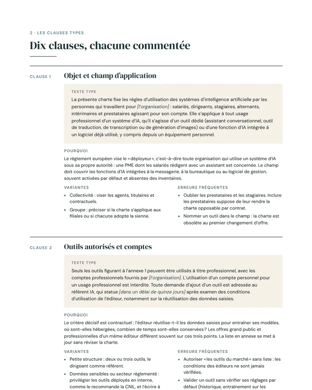 Une page du modèle de charte